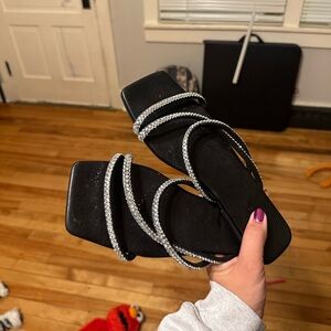 Chic Black Sandals with Rhinestone Straps